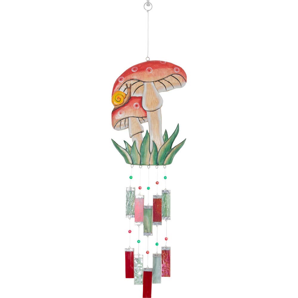 Glass Windchimes w/ Wooden Mushroom (Each)