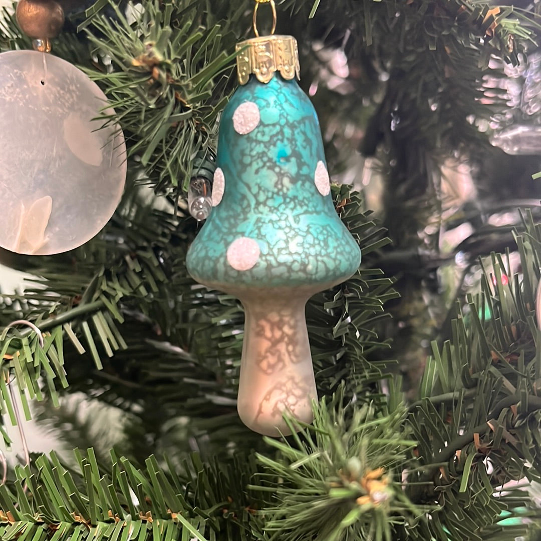Handblown Mercury Glass Mushroom Ornaments