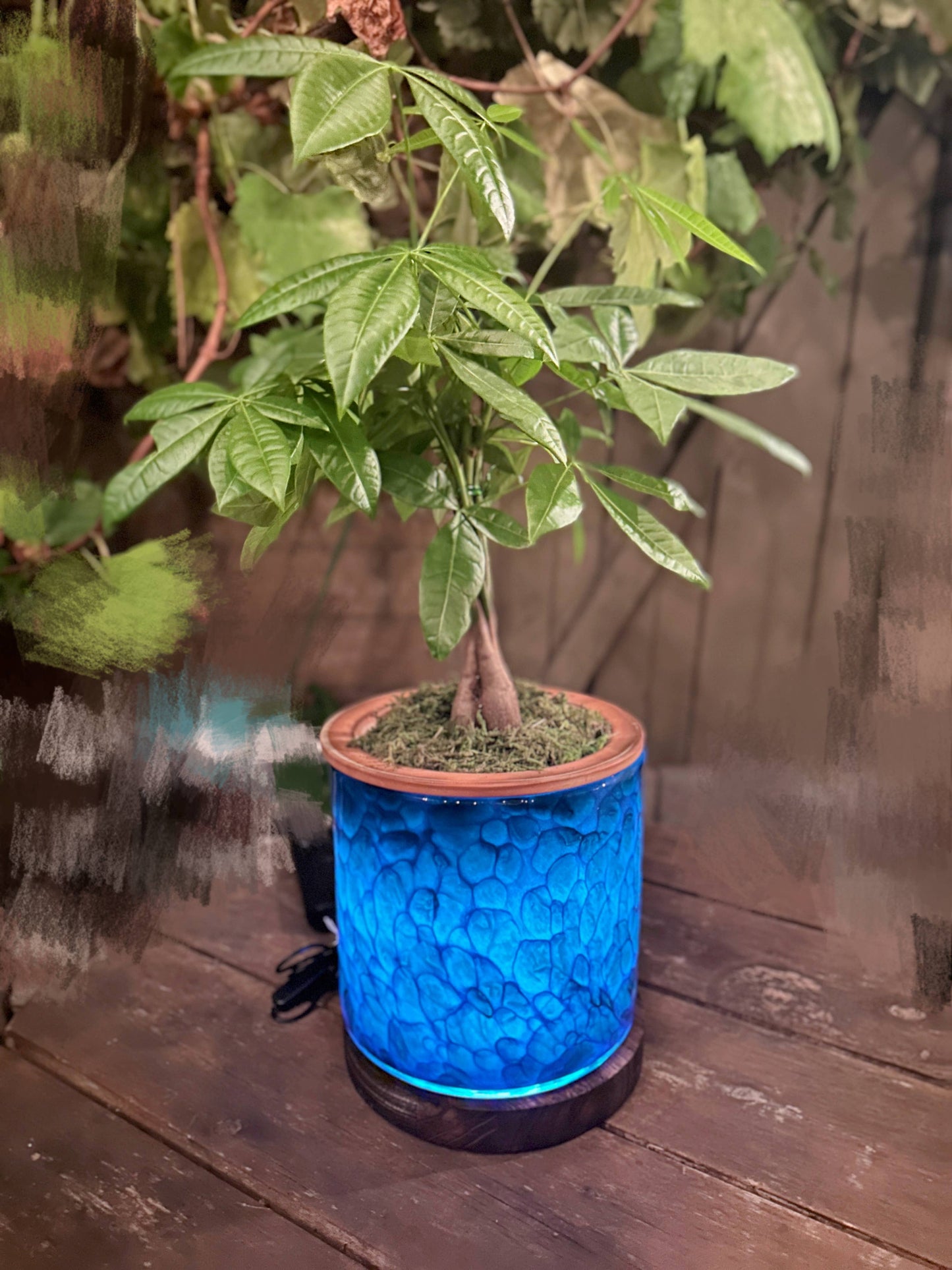 8" Art Glass LED Self Watering Plan ter (USB Plug-in): Assorted Color