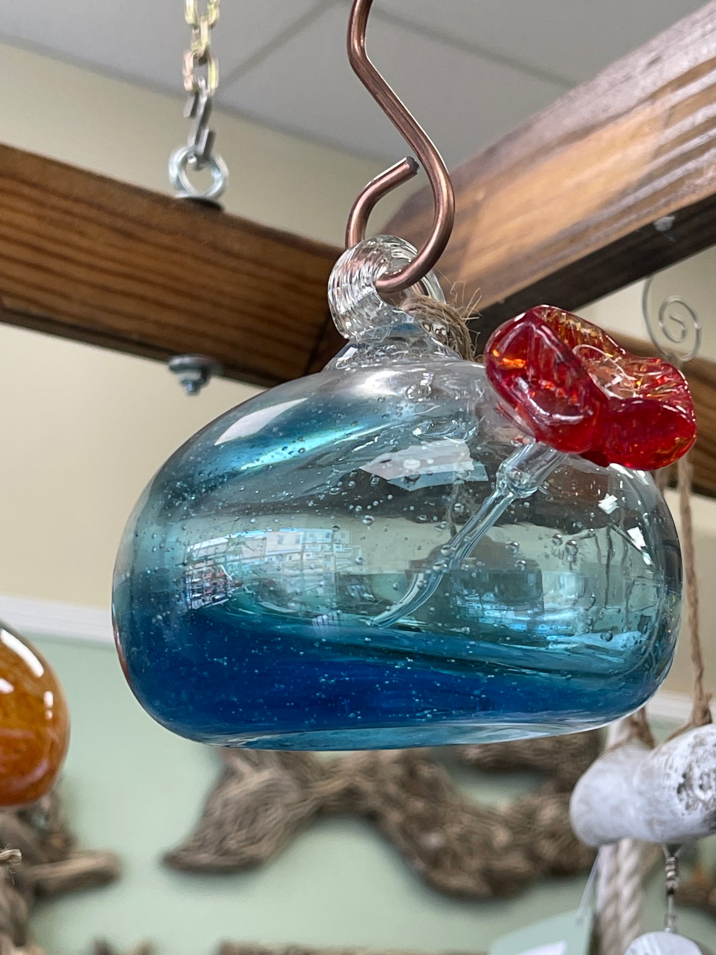 Handblown Art Glass Humming Bird Feeder Small