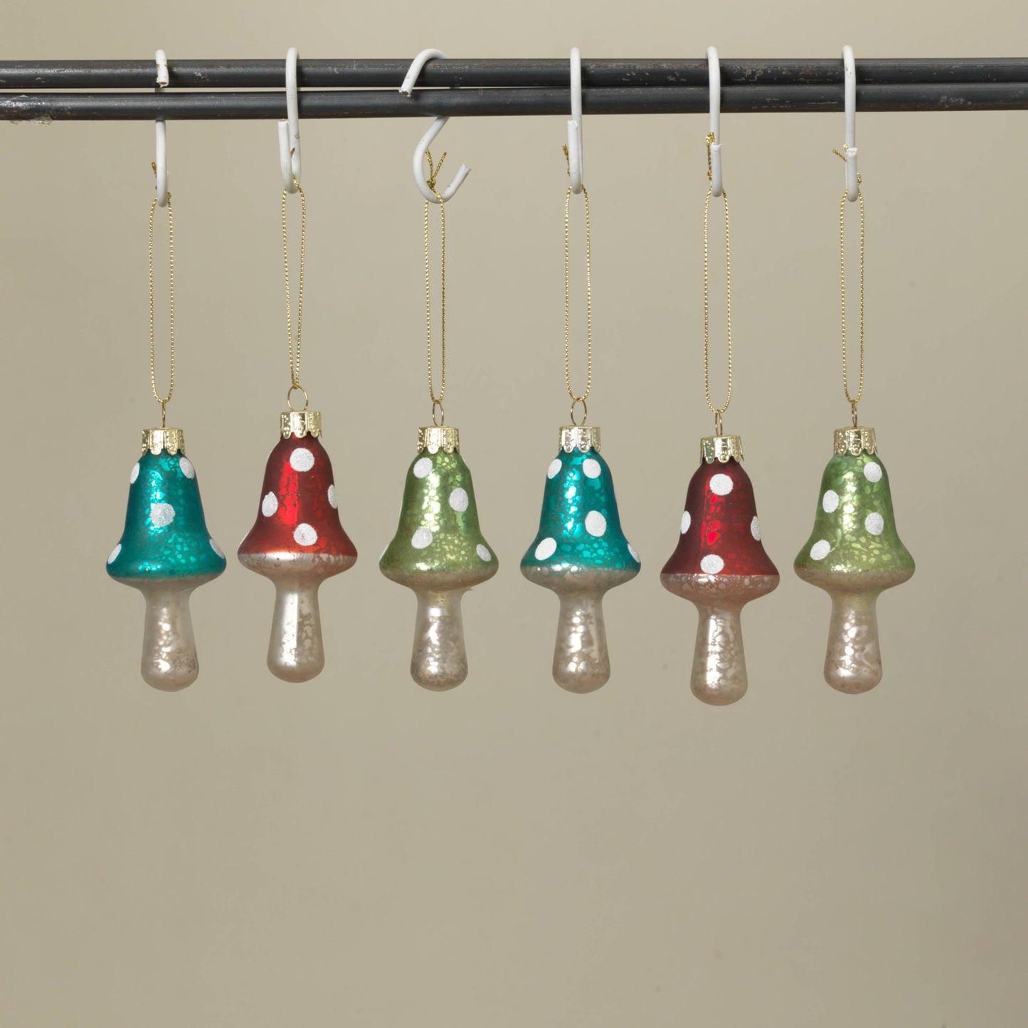 Handblown Mercury Glass Mushroom Ornaments