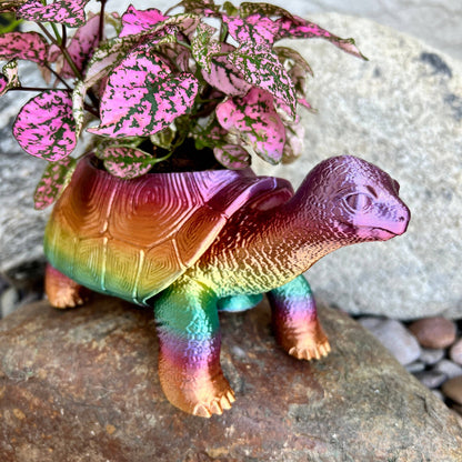 Turtle Planter 3D Printed Tortoise Realistic Garden Decor: Silk Shiny Rainbow / 3