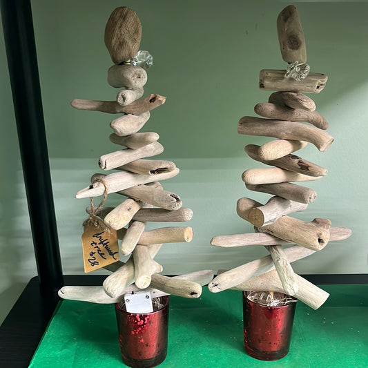 Driftwood Christmas trees with light up pot