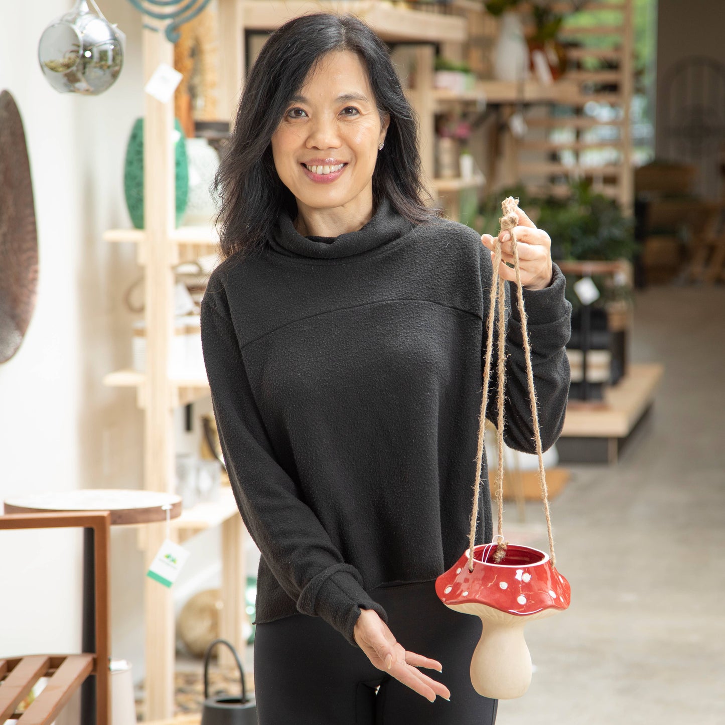 Red Mushroom Ceramic Hanging Planter