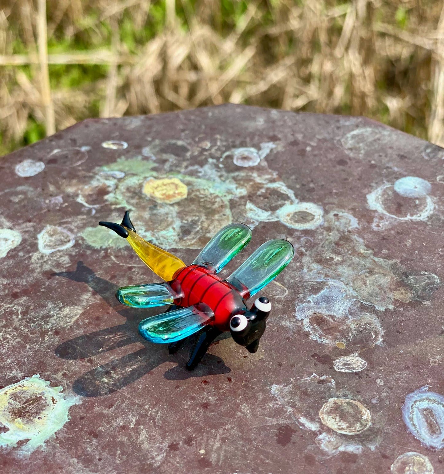 Glass Dragonfly Sitter Miniature Collectible