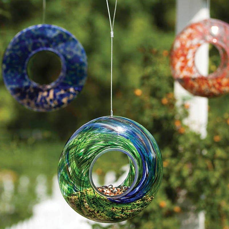 Swirl Glass Circle Bird Feeder Planted with Succulents