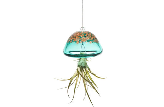 Blown Glass - Green/Gold Jellyfish Air Plant holder